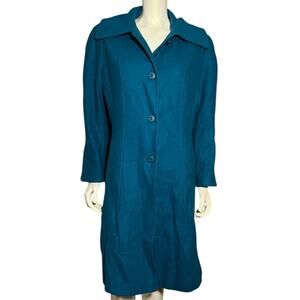 Vintage Metrostyle Teal Wool Coat Dress Size 12 Collared Button Front